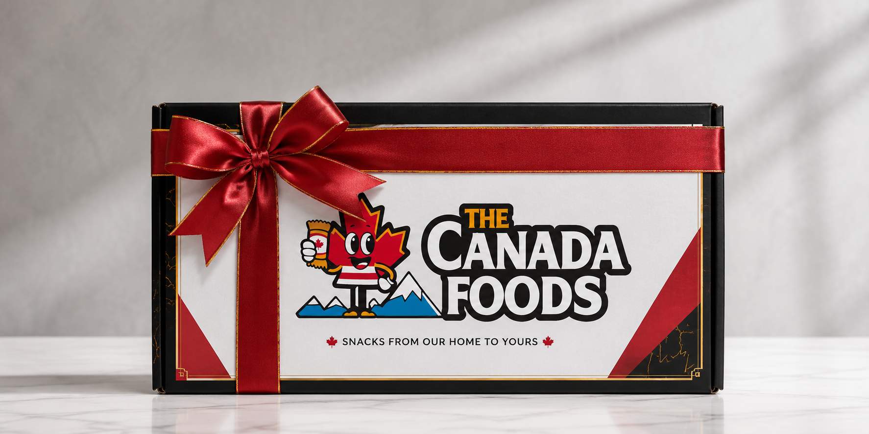 Wrapped gift box, ideal for sending a Canadian snack care package in the USA
