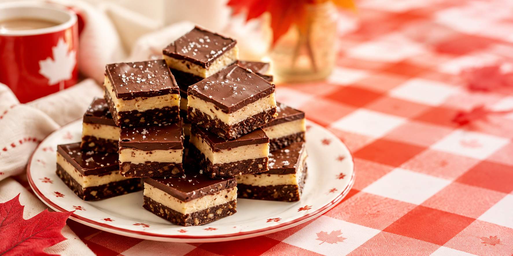 Stack of Canadian maple-flavoured cookies on a wooden plate