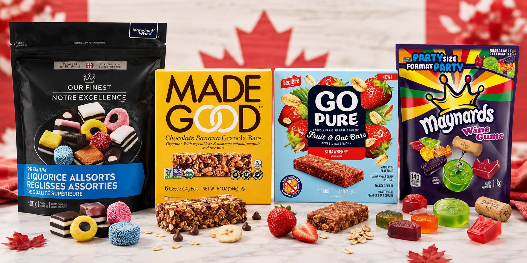 Assorted Canadian chocolate bars and candy displayed together