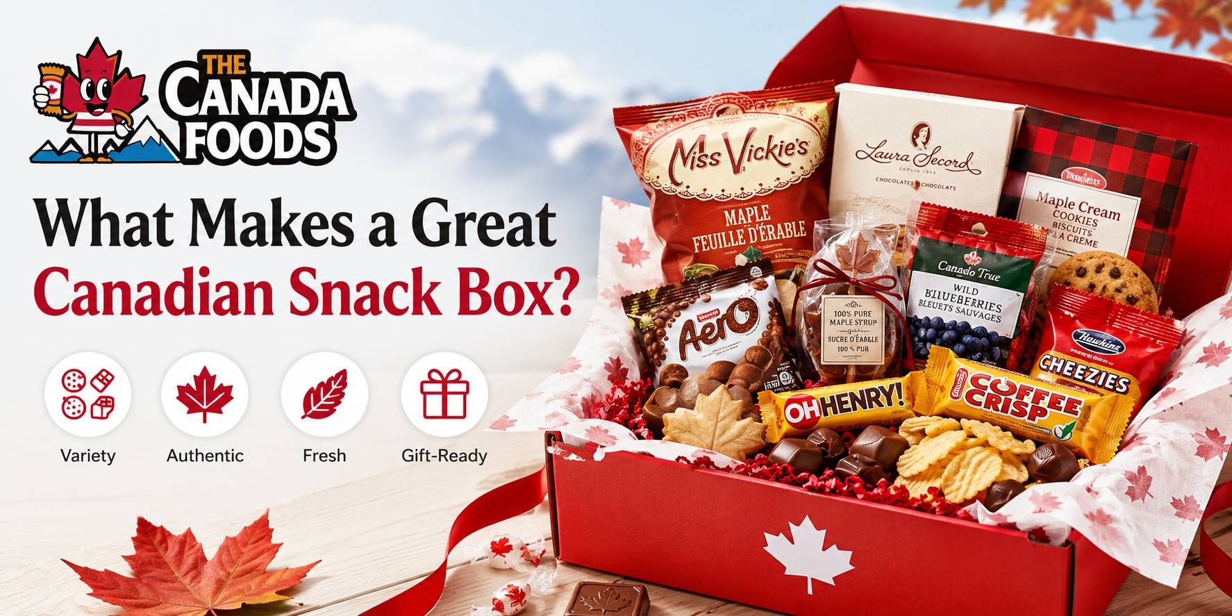 Cardboard shipping box packed and ready to ship Canadian snacks to the USA