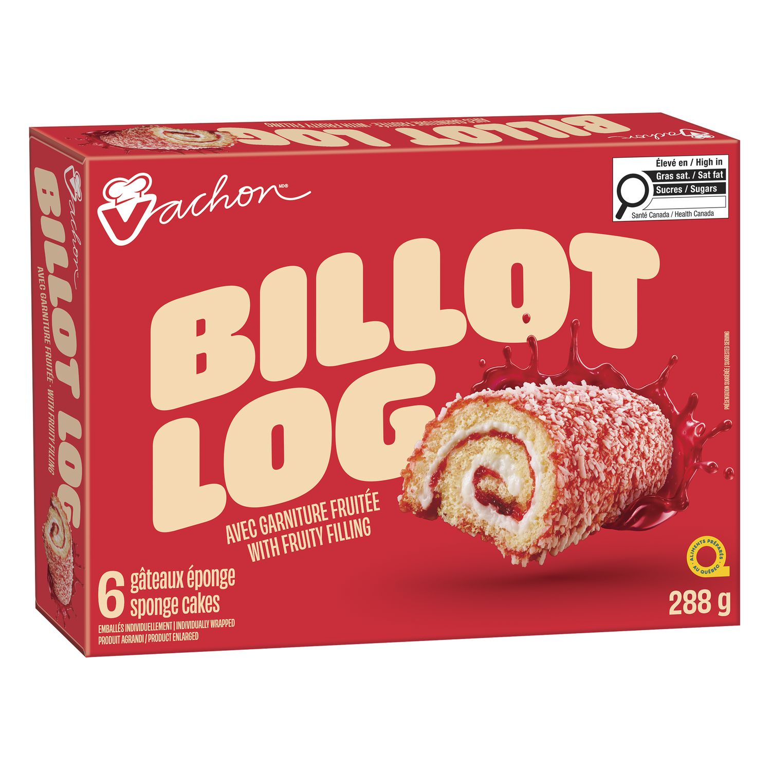 Vachon Jelly Log 288 g package displayed from the right front perspective