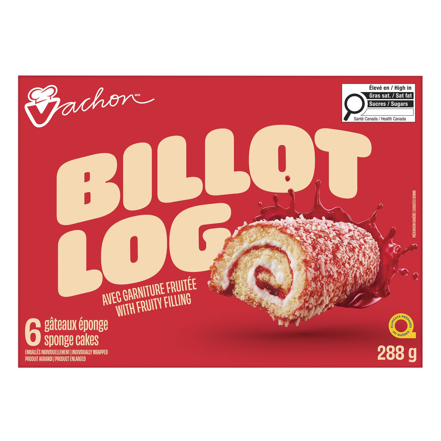 Vachon Jelly Log rolled sponge cakes 6 pack with fruity filling and coconut topping