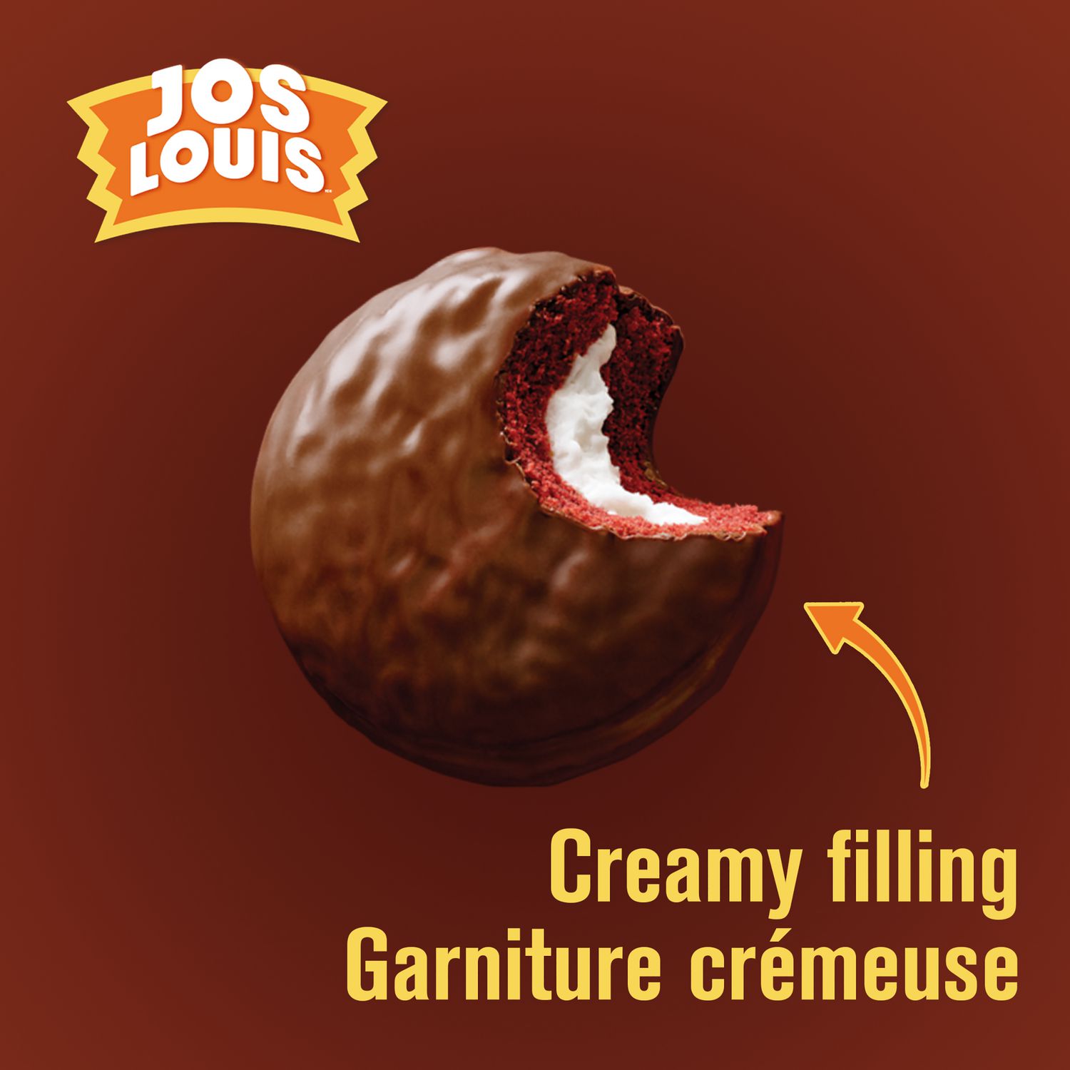 Vachon Jos Louis cake cut open showing creamy white filling