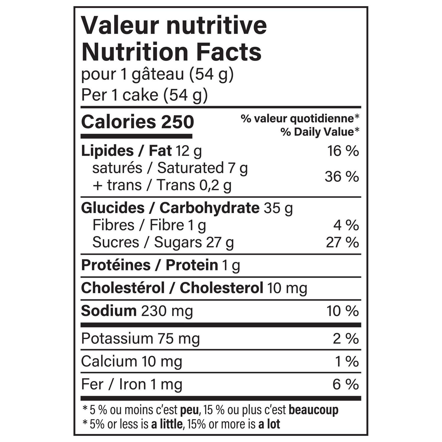 Vachon Jos Louis Original Cake Nutrition Facts per 54g serving