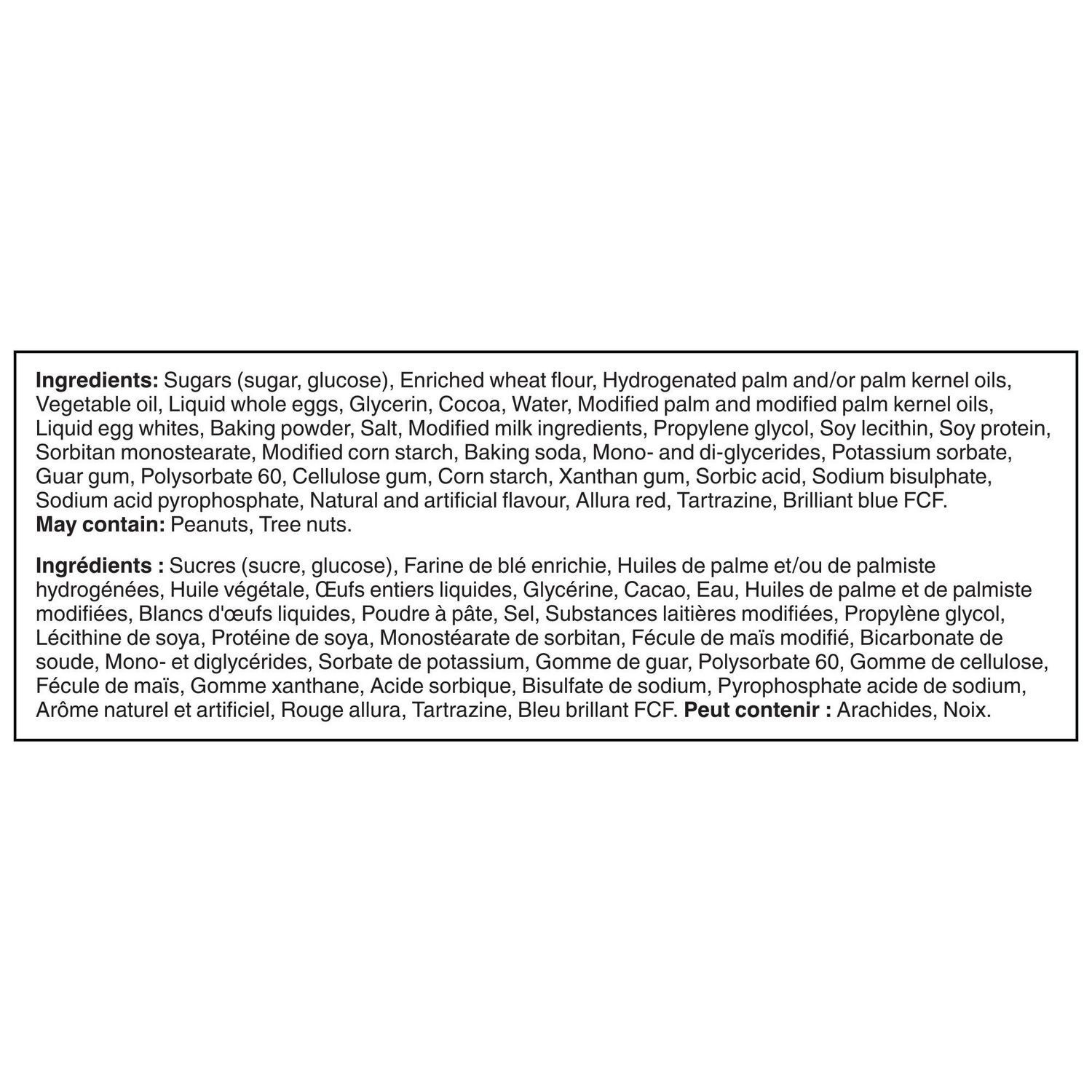Vachon Jos Louis Original Cakes ingredient list and allergen information