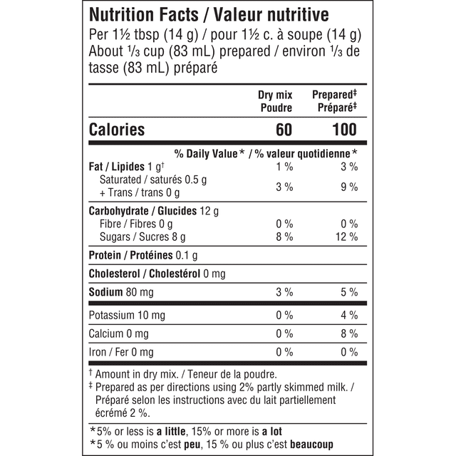 Nutrition Facts panel for Dr. Oetker Shirriff Coconut Pie Filling & Dessert Mix