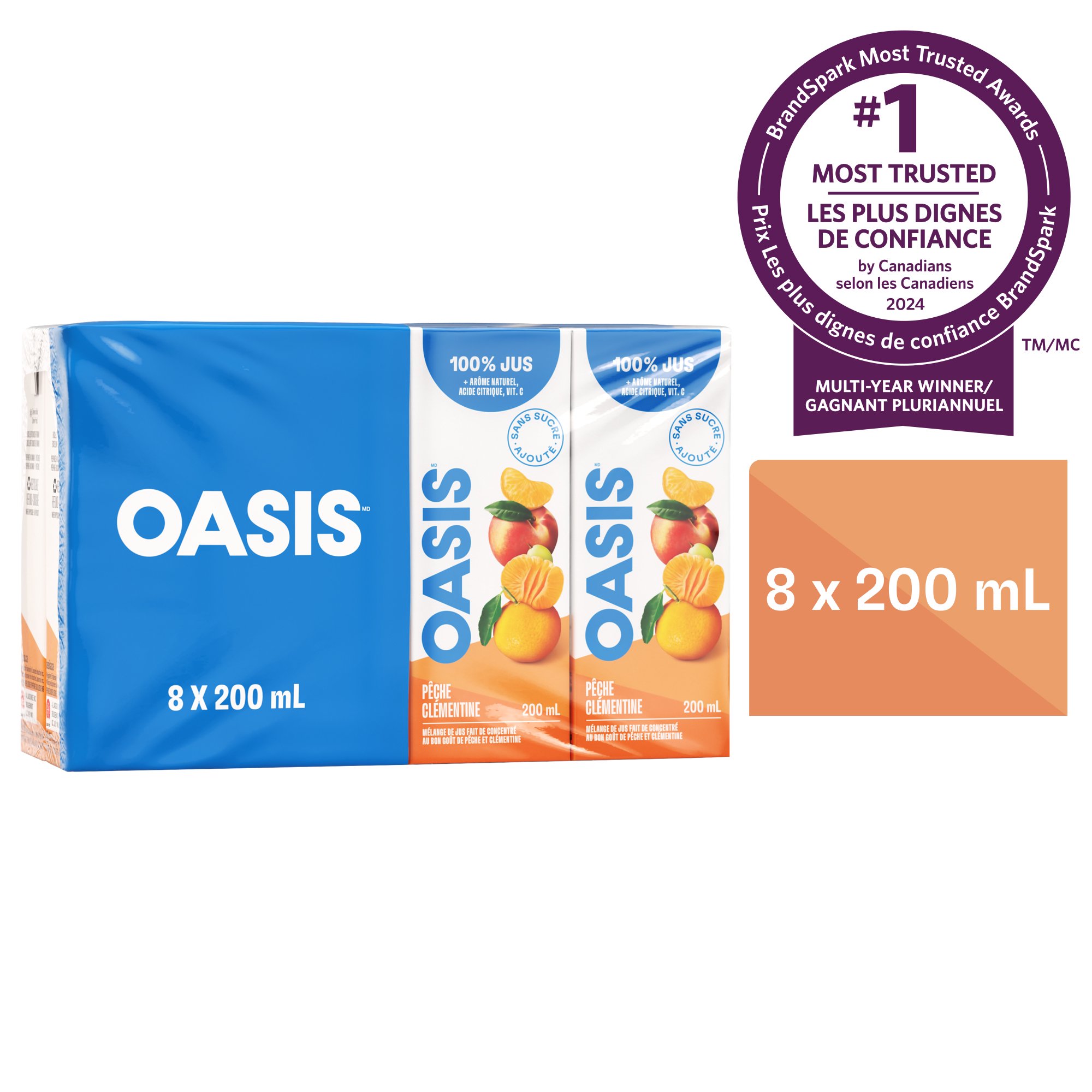 Oasis Peach Clementine 200 mL juice box French packaging