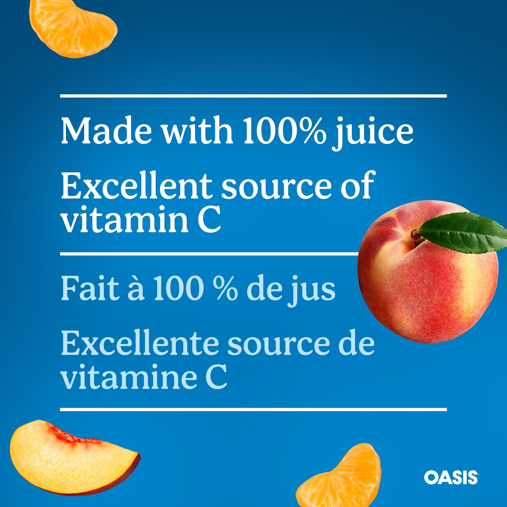 Oasis Peach Clementine Juice featuring 100% juice and vitamin C