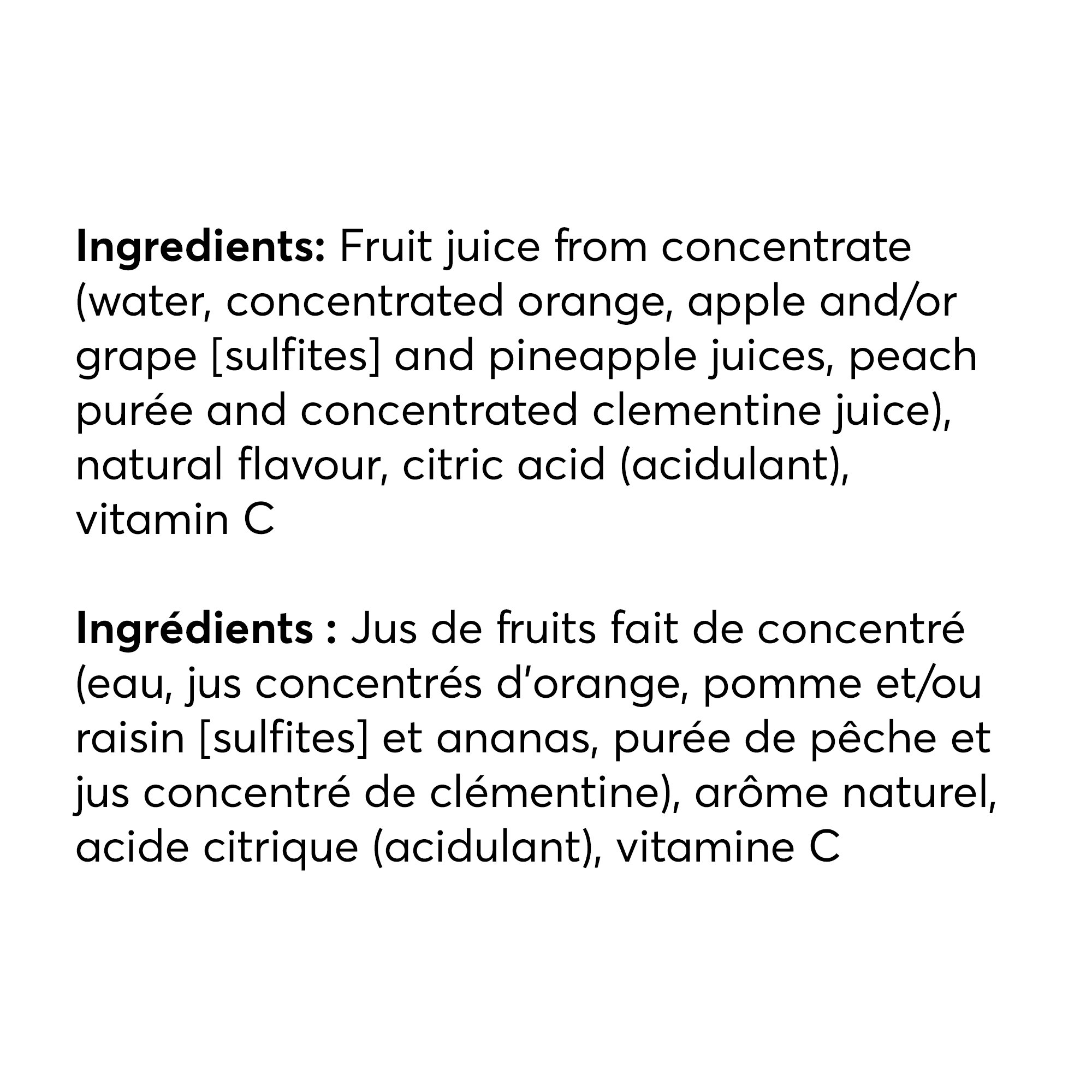 Oasis Peach Clementine Juice ingredients and fruit juice from concentrate information