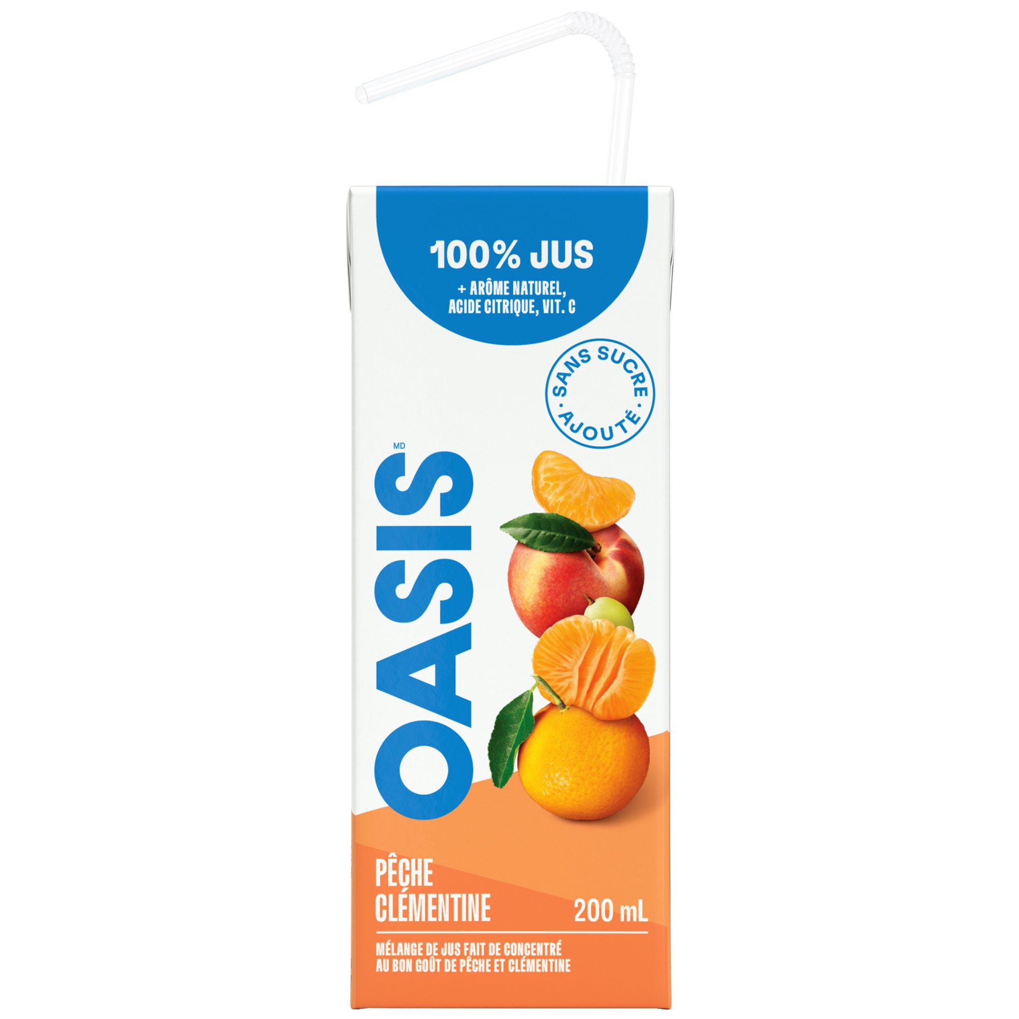 Oasis Peach Clementine Juice package with individual 200 mL cartons