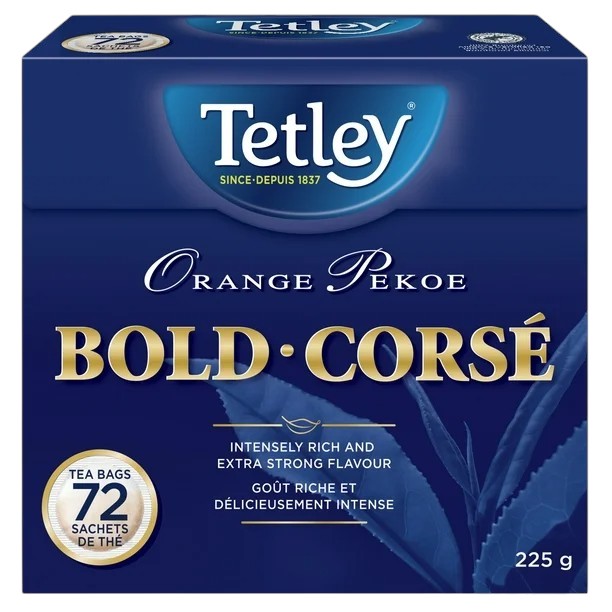 Tetley Orange Pekoe Bold Black Tea 72 tea bags 225 g front package