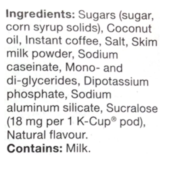 Tim Hortons French Vanilla Cappuccino ingredients and milk allergen information