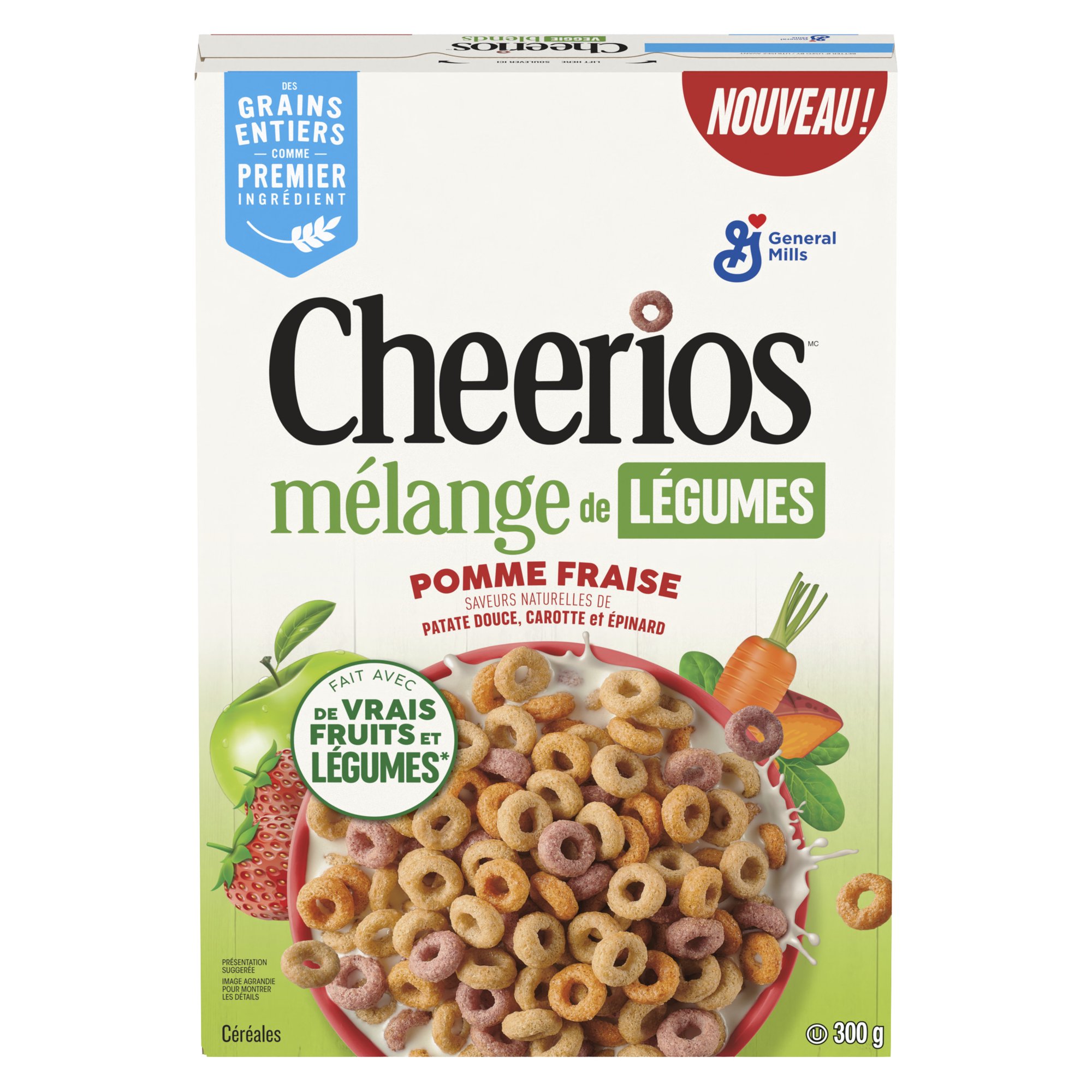 French front-facing Cheerios Veggie Blends Apple Strawberry cereal package