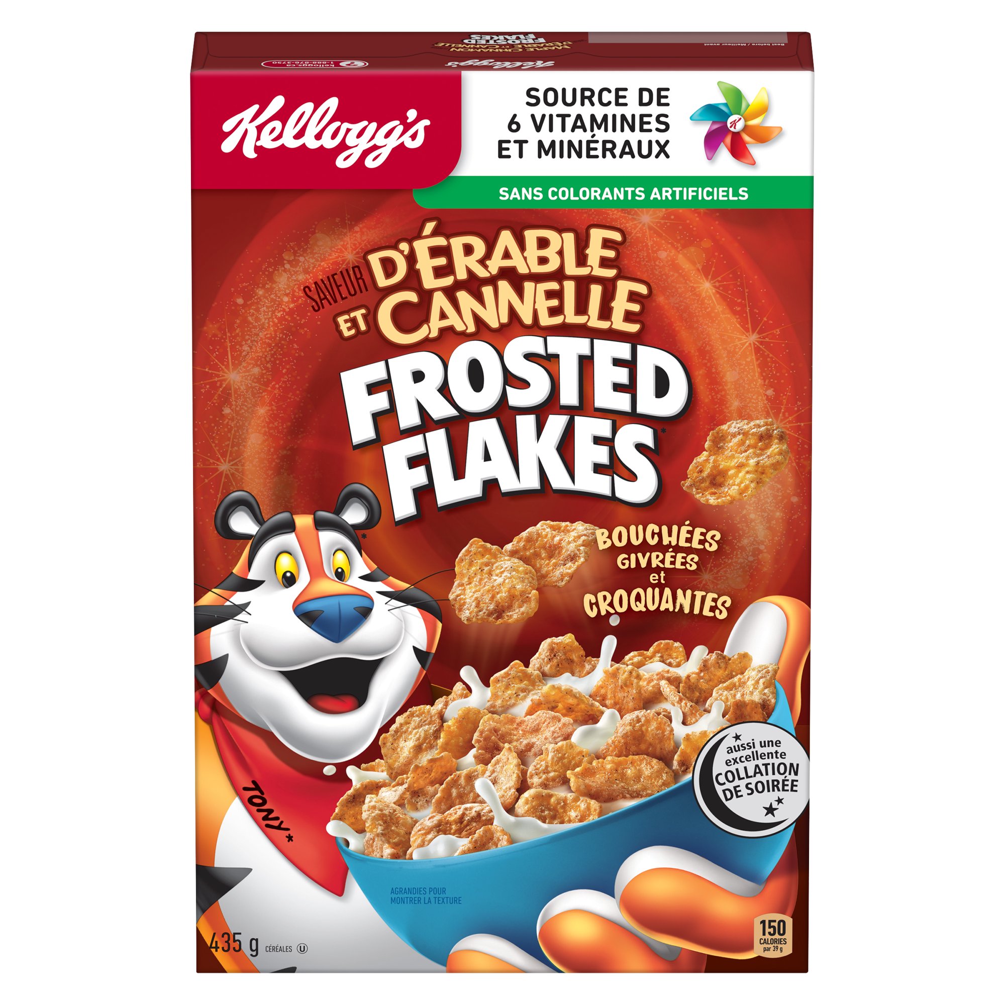 Kellogg's Frosted Flakes Maple Cinnamon cereal package in French-language front view