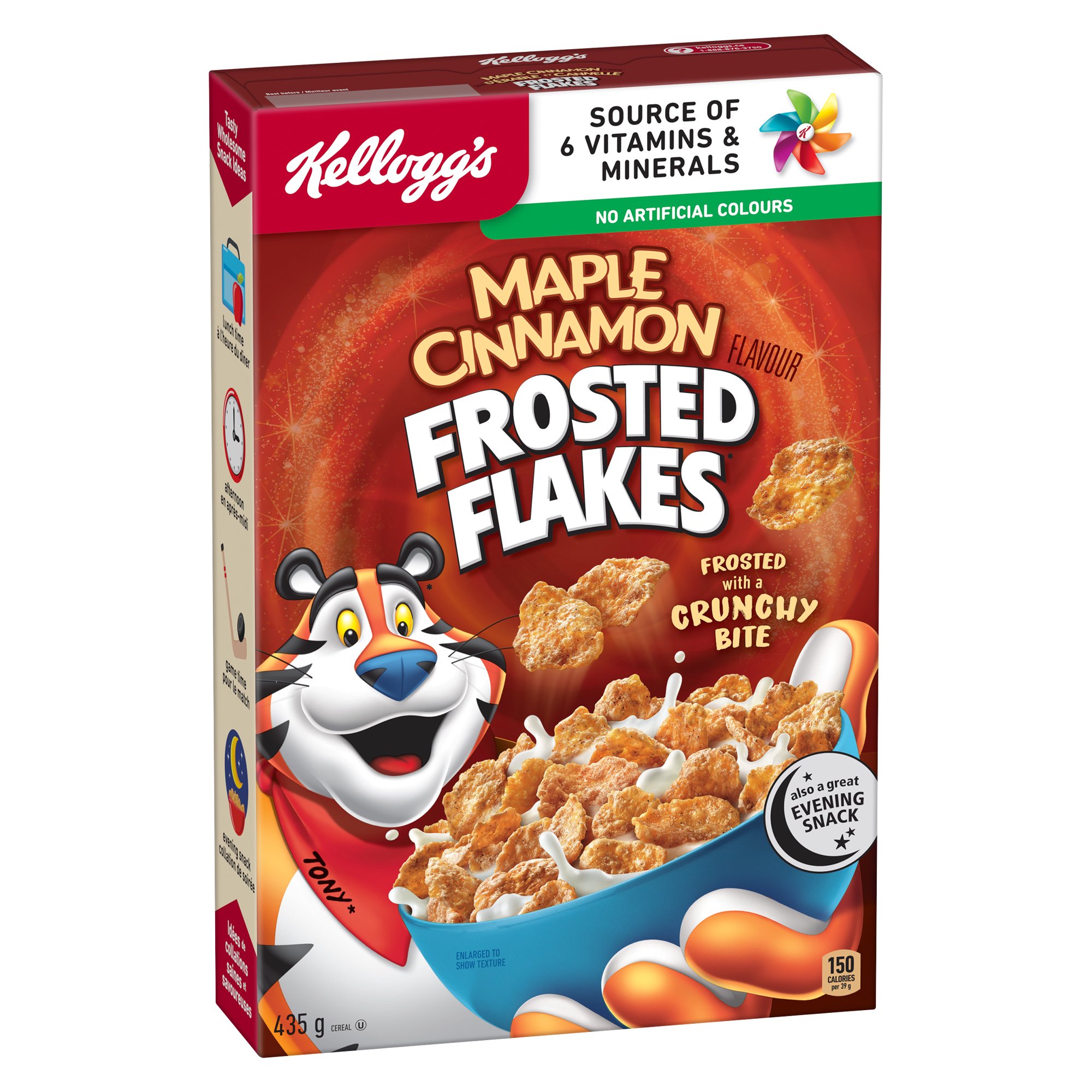 Kellogg's Maple Cinnamon Frosted Flakes 435 g box angled front view