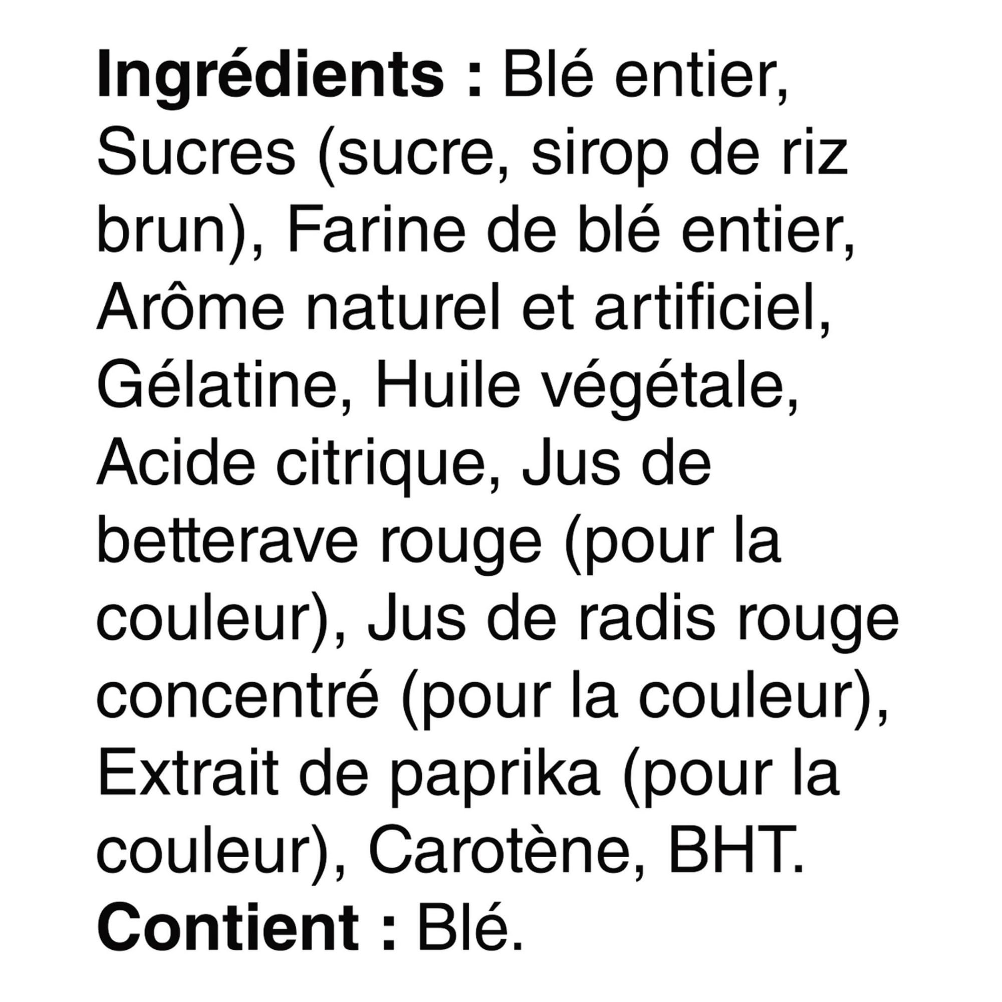 French ingredient panel for Kellogg's Mini-Wheats Fraise cereal with wheat allergen information