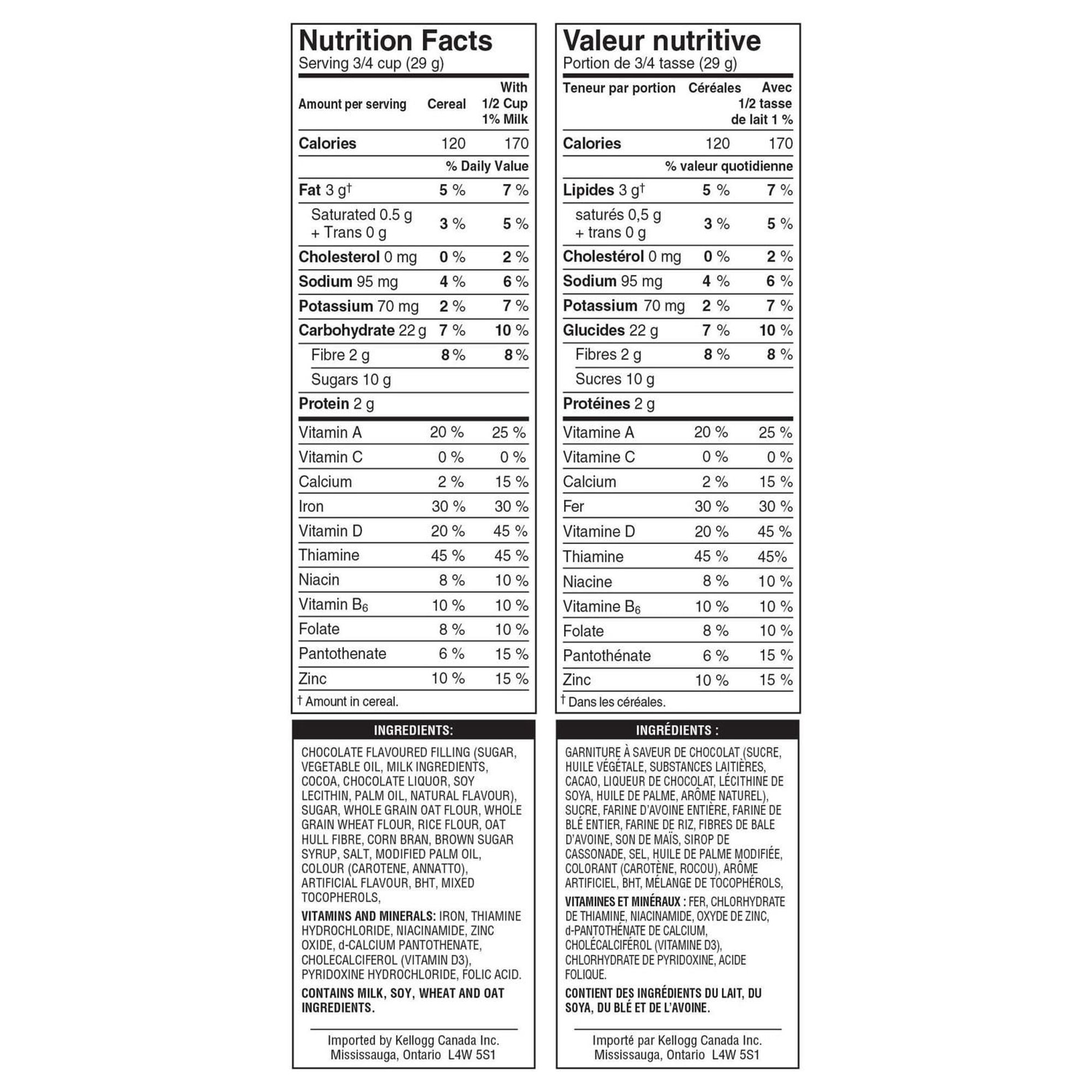 Kellogg's Krave cereal bilingual Nutrition Facts and ingredients panel