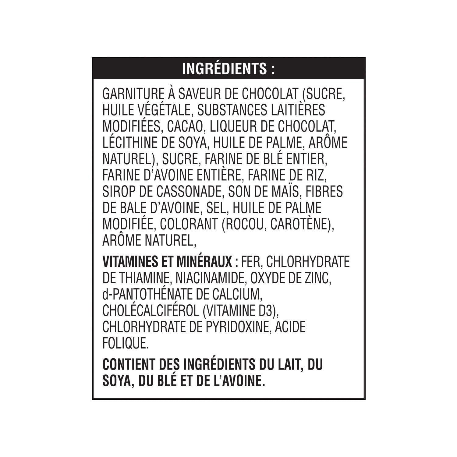 Kellogg's Krave cereal French ingredient panel with allergen information