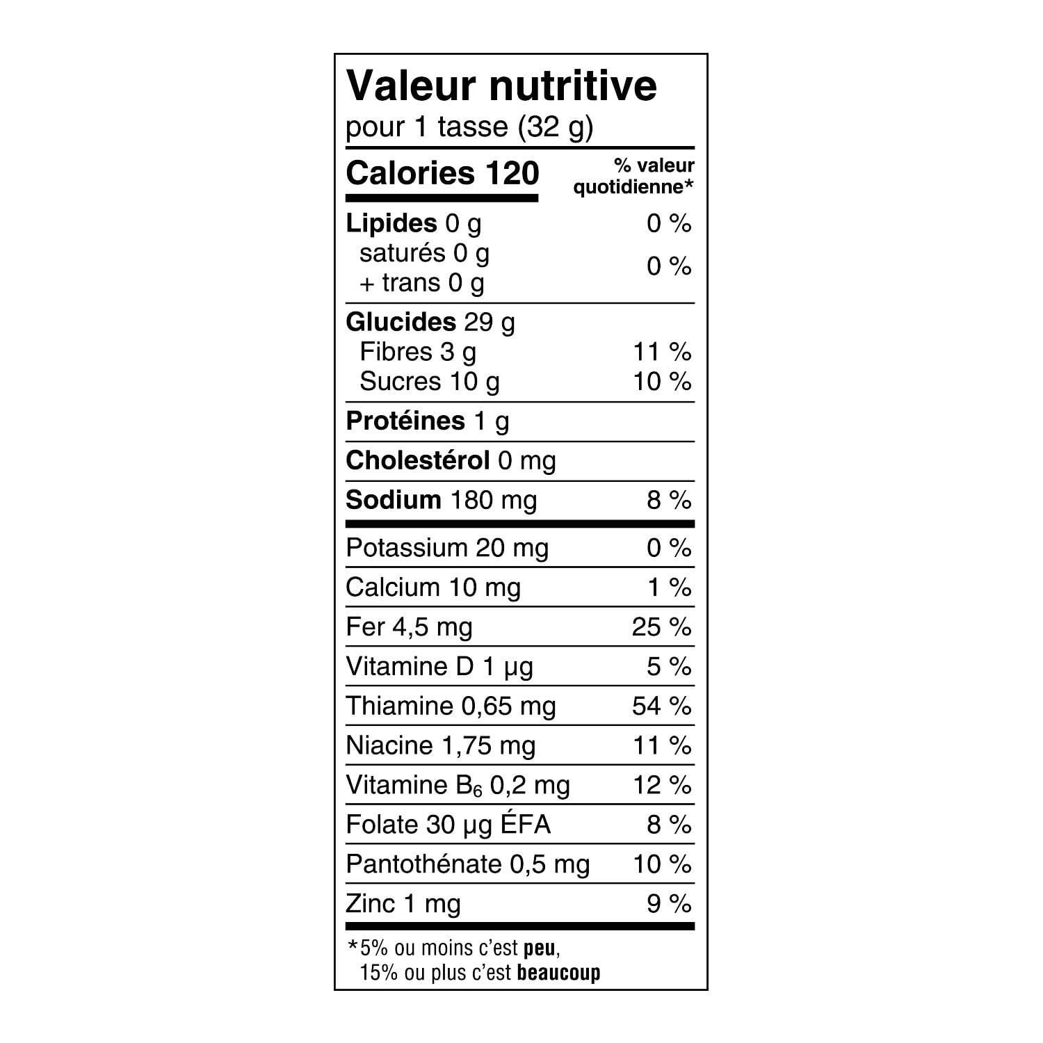 French nutrition facts panel for Kellogg’s Corn Pops showing 120 calories per 32g serving and nutrient values