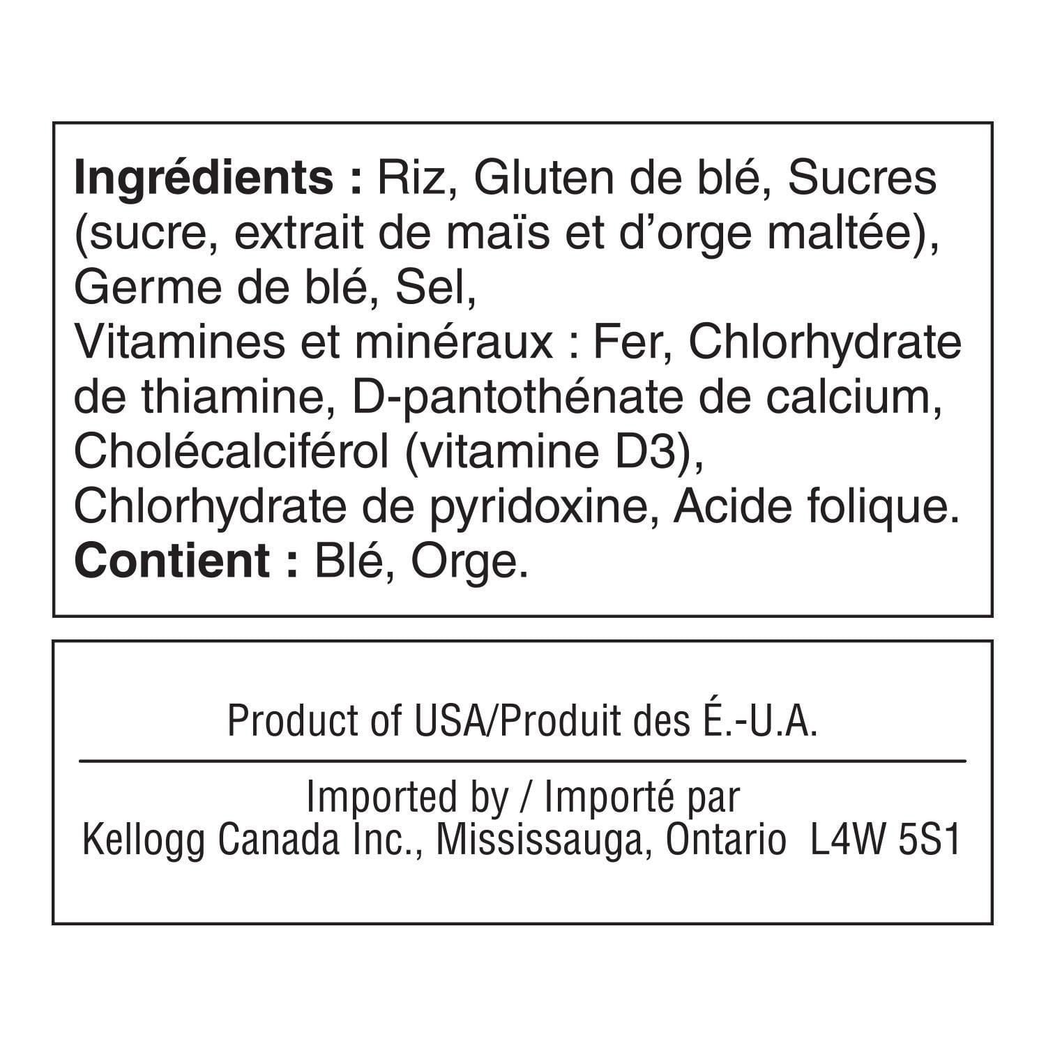 French-language ingredients and allergen information for Special K Original cereal