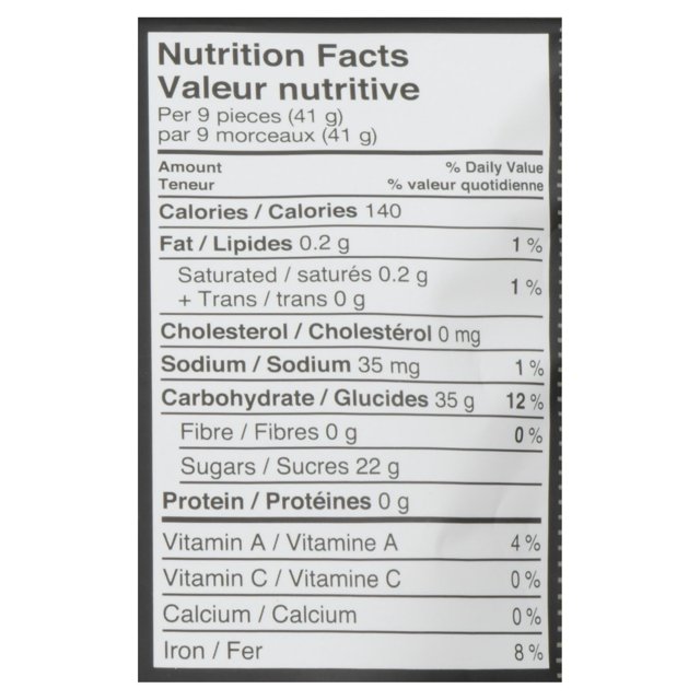 Waterbridge Wine Gums nutrition facts per 9 pieces