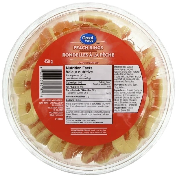 Great Value Peach Rings 450 gram
