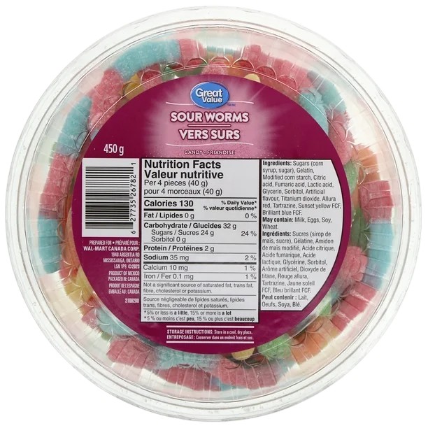 Great Value Sour Worms 450 gram