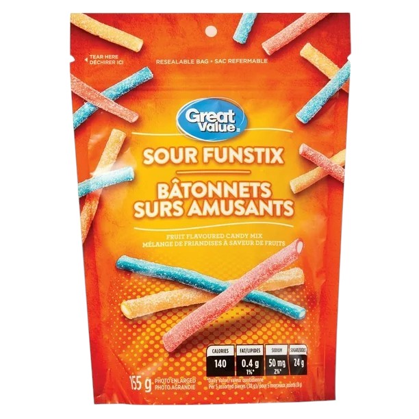 Great Value Sour Funstix Candy 155 gram