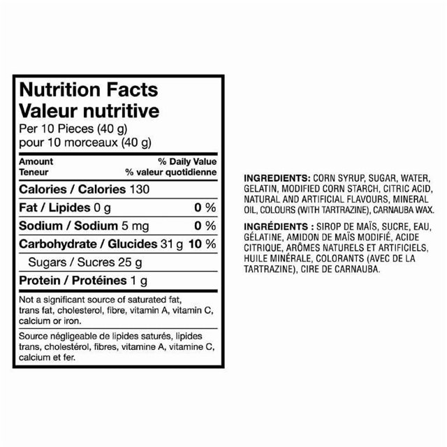 STARBURST Original Gummies ingredients and nutrition information with calories, sugar, carbohydrates, and sodium details