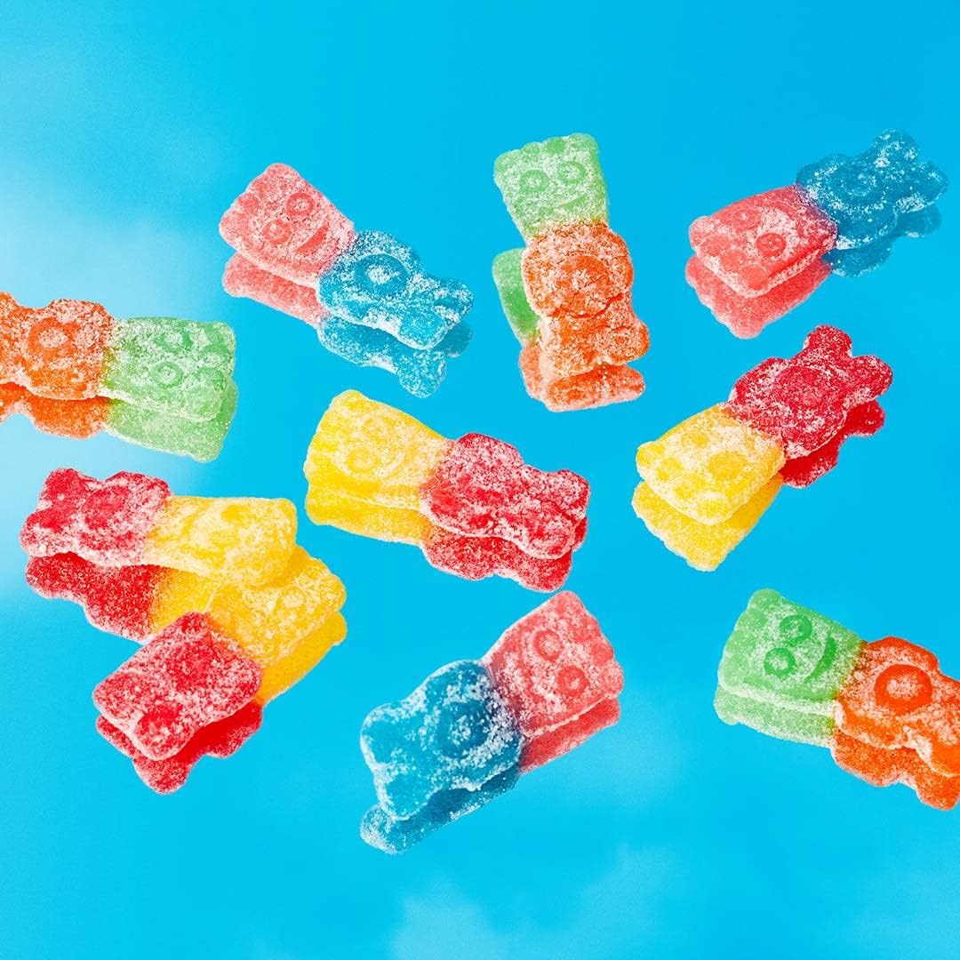 Colorful Sour Patch Kids Big Heads gummy candies showing assorted two-flavor pieces