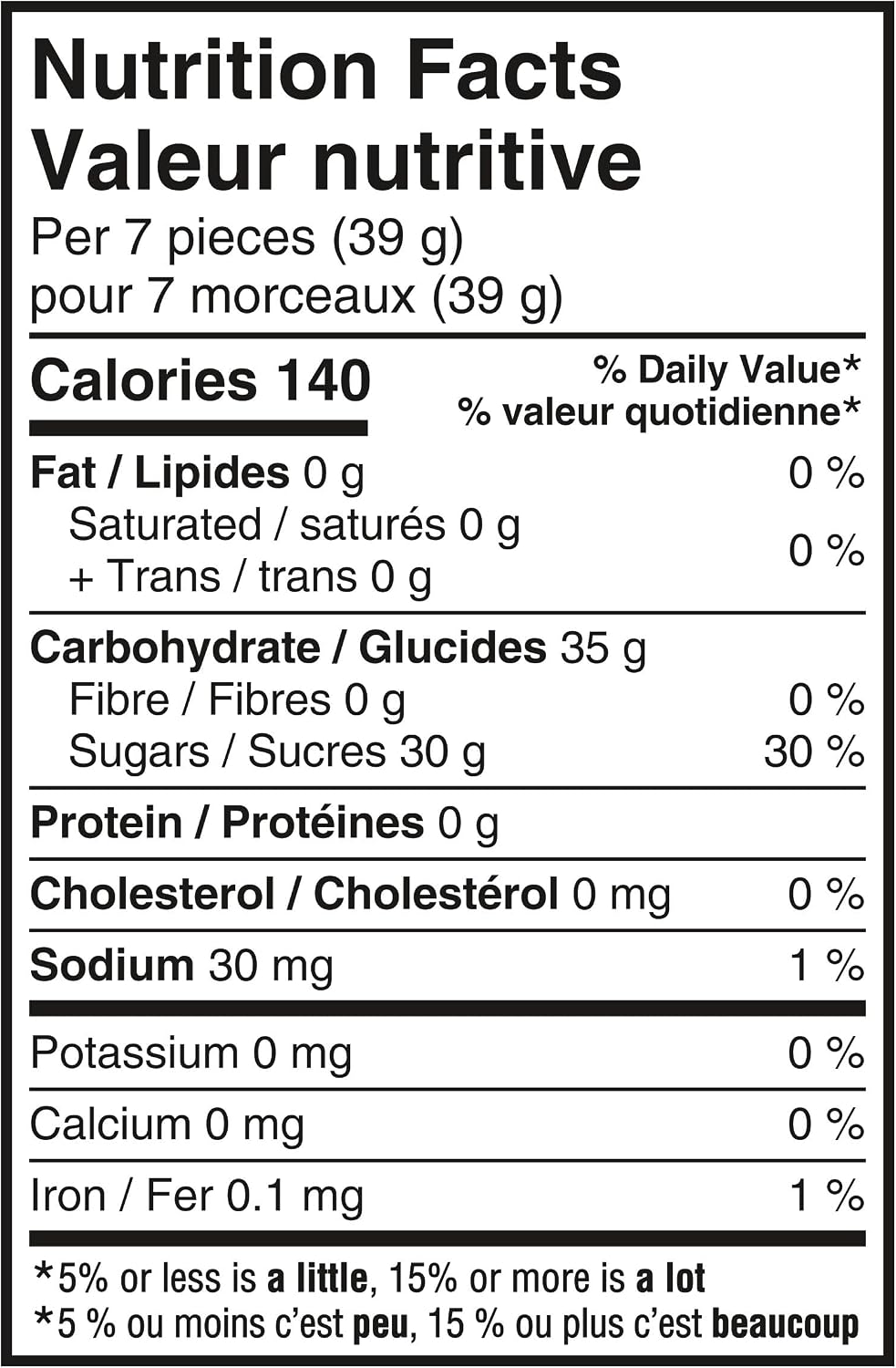 Sour Patch Kids Big Heads Candy nutrition facts per 7 pieces 39 g