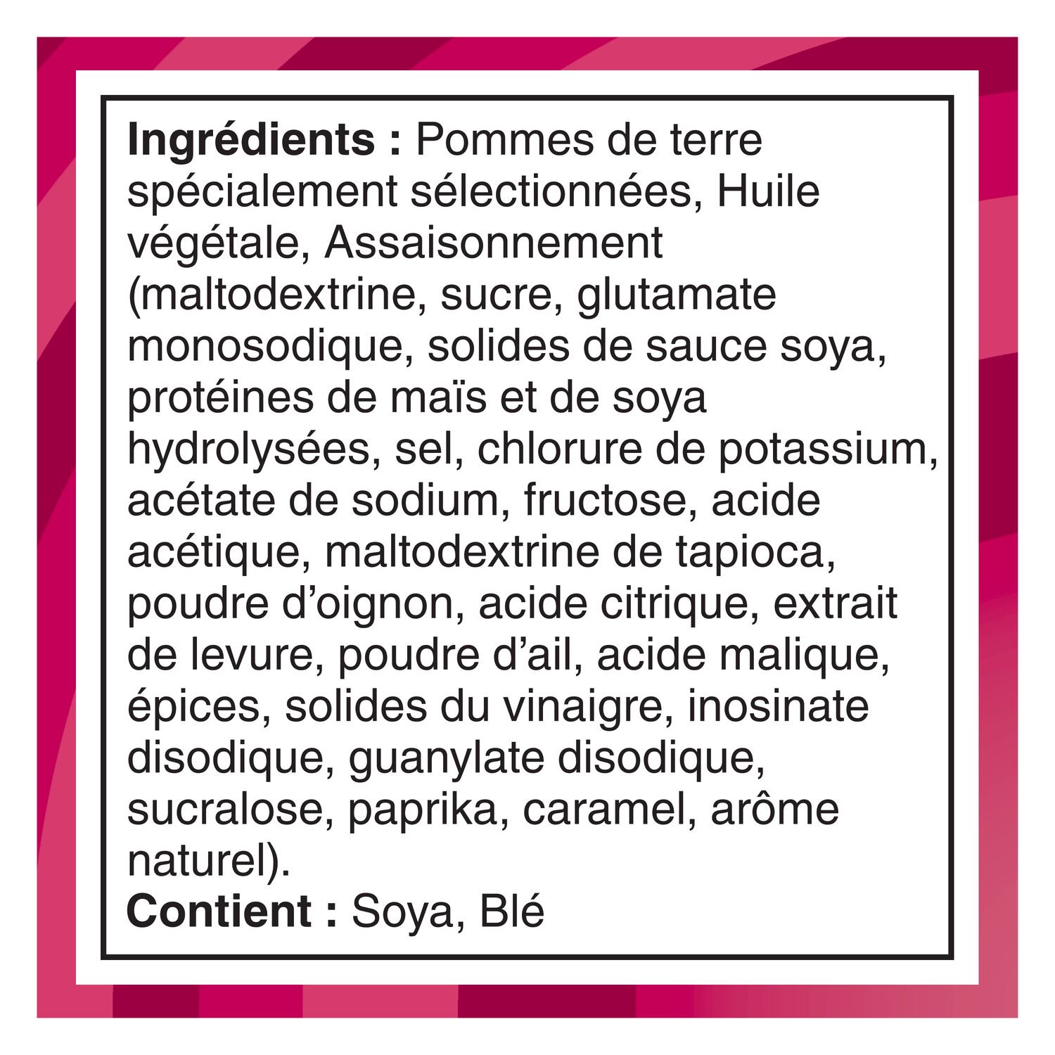 French ingredients and allergen information panel for Lay's Sweet Chili Heat Potato Chips