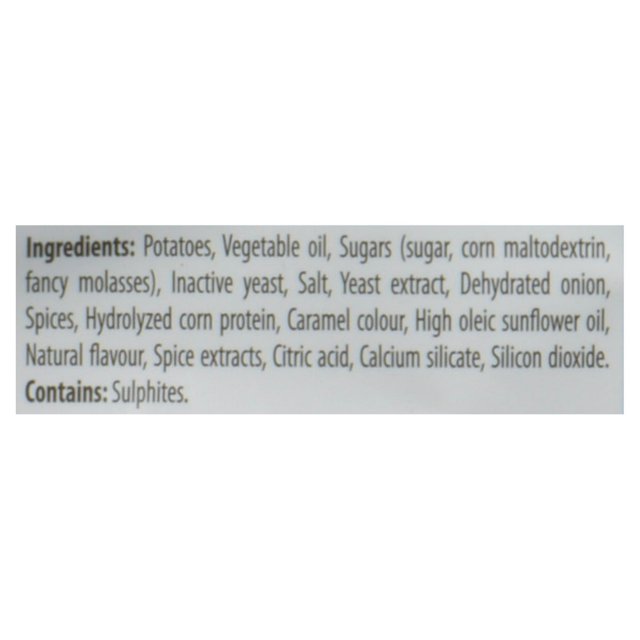 English ingredient list for Old Dutch Crispy Bacon potato chips, including potatoes, vegetable oil, seasonings, and sulphite allergen information