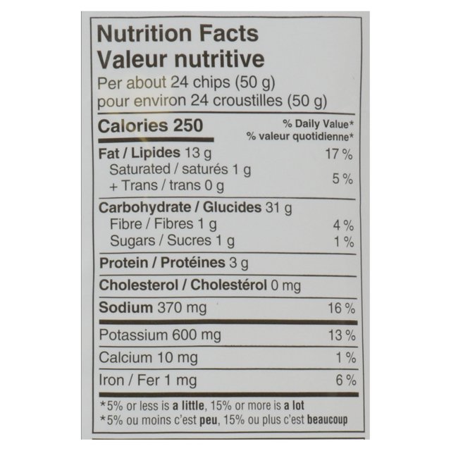 Nutrition Facts label for Old Dutch Roastin' Chicken Potato Chips showing serving size and nutritional information