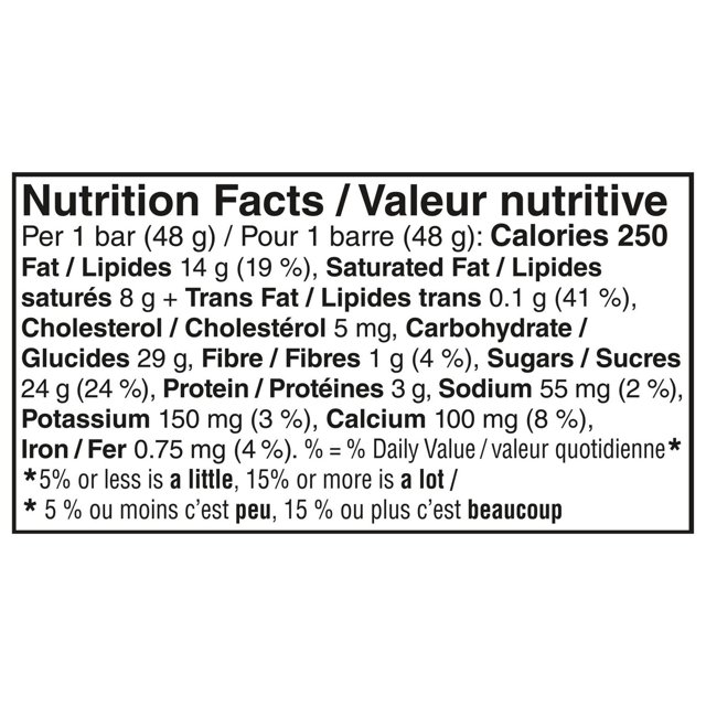 Nutrition Facts label for KIT KAT Chunky Drumstick Bar 48 g showing 250 calories per bar