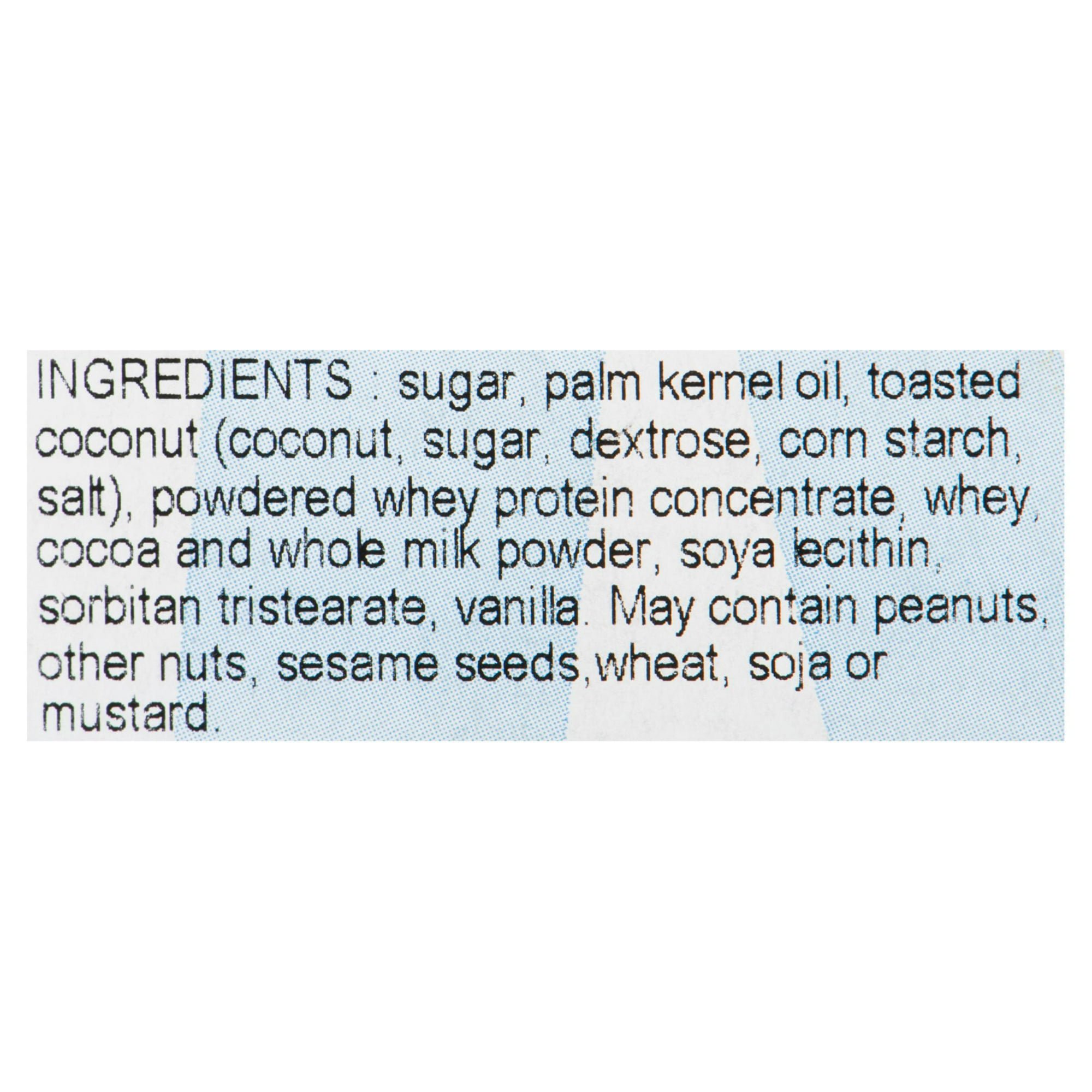 English ingredients label for Marchand Choco Macs chocolate macaroons