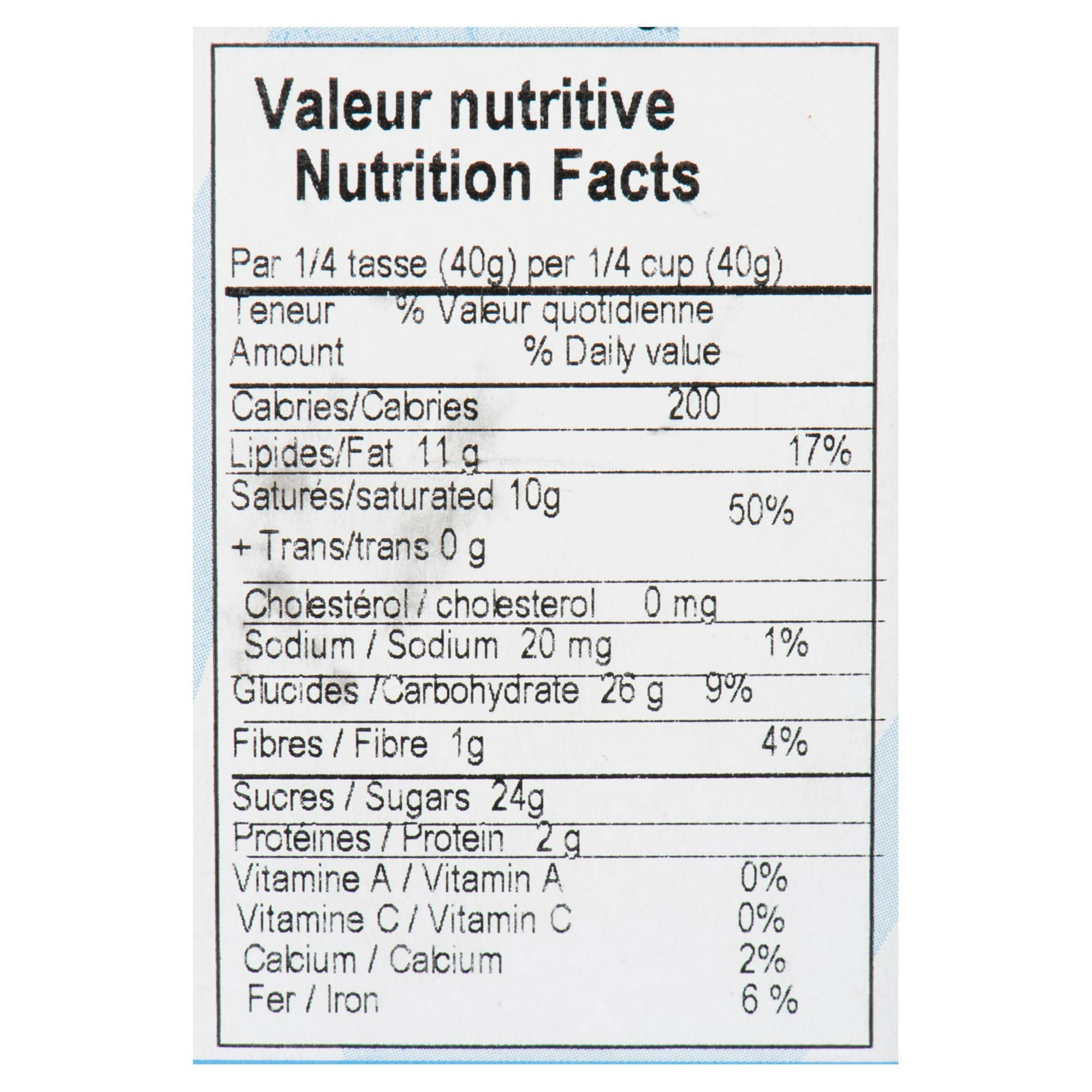 Nutrition Facts label for Marchand Chocolate Macaroons per 40g serving