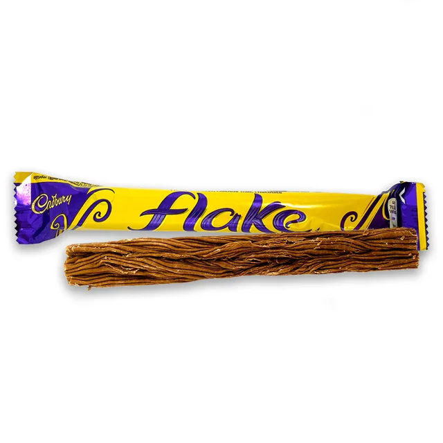 Unwrapped Cadbury Flake milk chocolate bar highlighting its delicate flaky layers