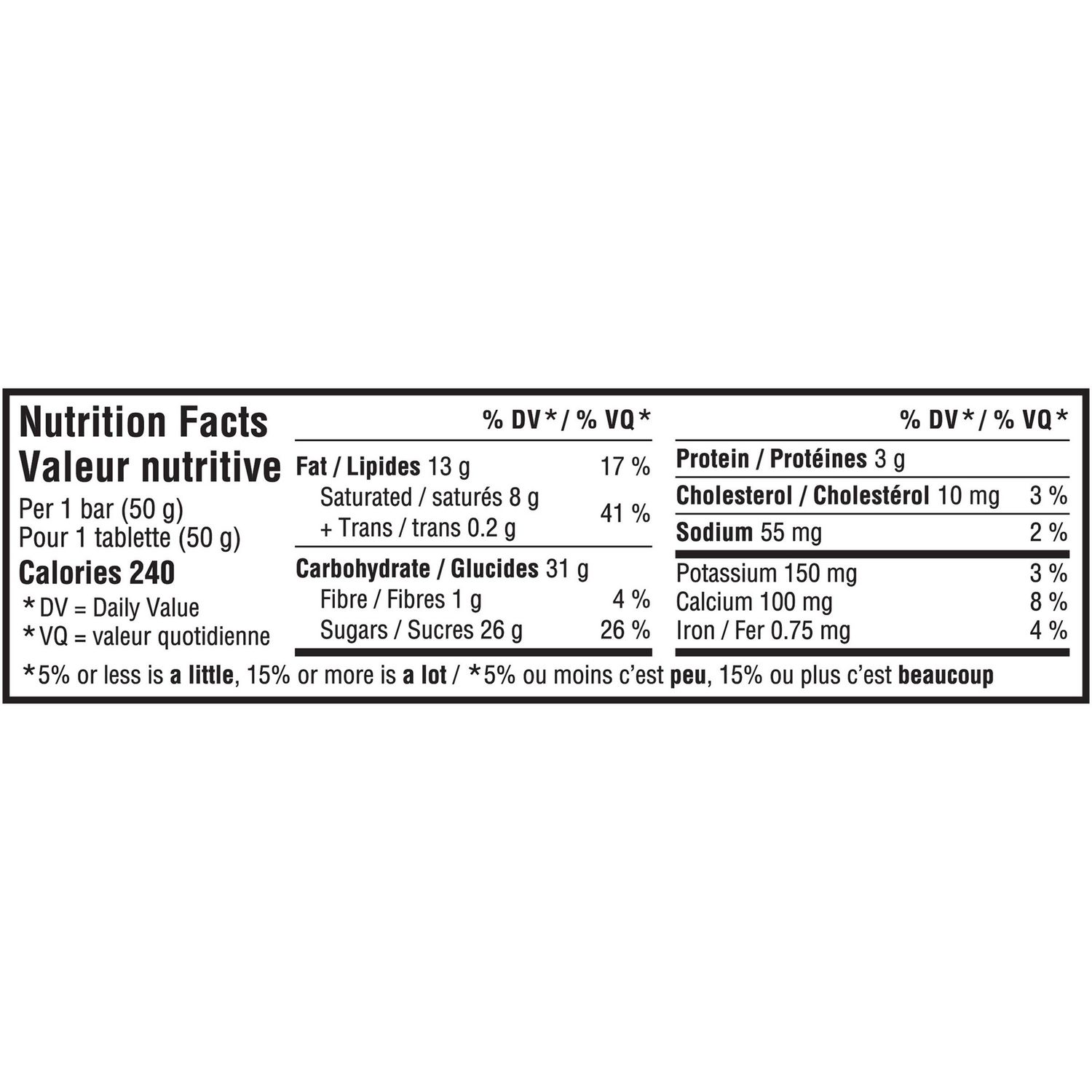Cadbury Caramilk nutrition facts showing calories, fat, sugars, carbohydrates, protein, and minerals