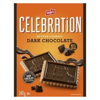 Celebration Dark Chocolate 45% Cocoa Butter Cookies 240 g box with chocolate-topped butter cookies