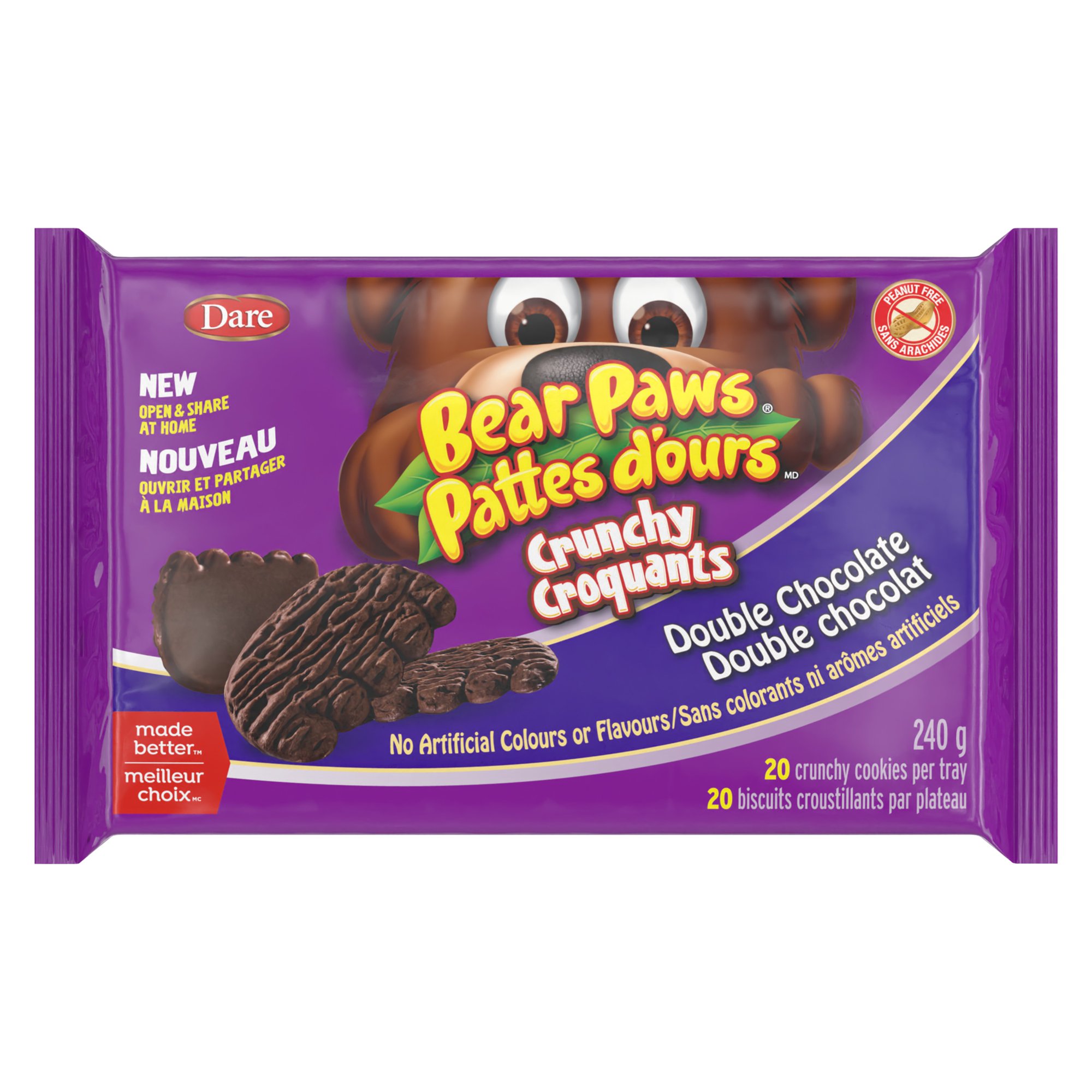 Dare Bear Paws Crunchy Double Chocolate Cookies 240g front package