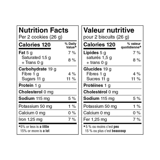 Nutrition Facts panel for Great Value Salted Caramel Creme Sandwich Cookies with serving size of two cookies and 120 calories