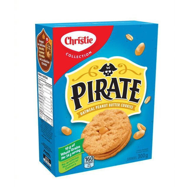 Pirate Oatmeal Peanut Butter Cookies 300g package shown from an angled side view
