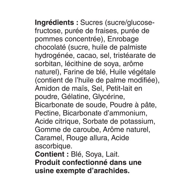 Dare Viva Puffs Strawberry Cookies French ingredient panel with ingredients, allergen information, and peanut-free facility statement