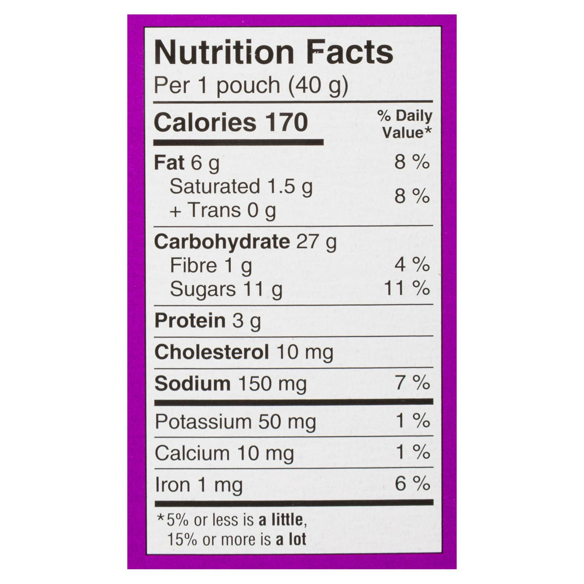 Dare Bear Paws Baked Apple Cookies nutrition facts per 40 g pouch