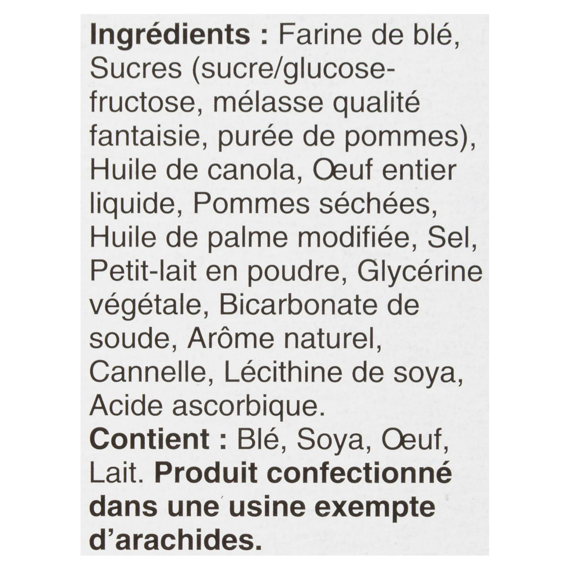 French ingredients and allergen information label for Dare Bear Paws apple cookies
