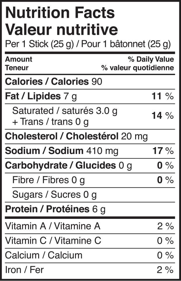 Piller's Tuscan Style Salami nutrition facts label showing 90 calories and 6g protein per 25g serving
