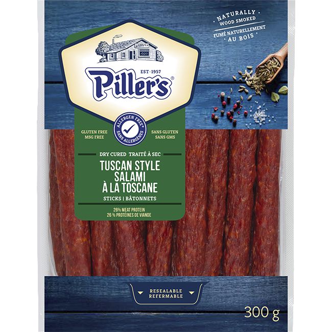 Piller's Tuscan Style Salami Sticks 300g package front view