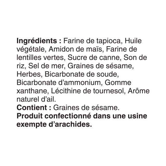 French ingredient and allergen information printed for Dare Breton gluten-free herb and garlic crackers