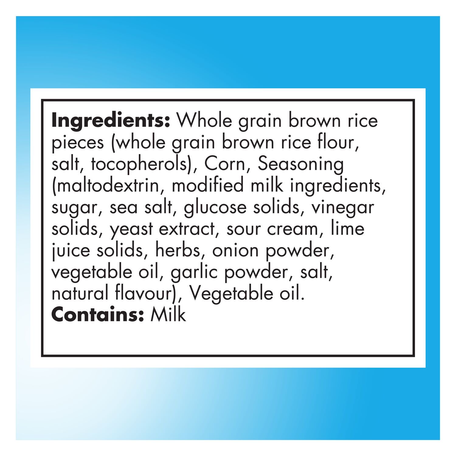 English ingredients and allergen information for Quaker Crispy Minis Sea Salt & Lime chips